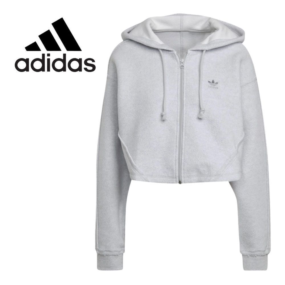 NEW Adidas Originals  Women's Crop Full Zip Grey Loungewear Hoodie Sweatshirt L